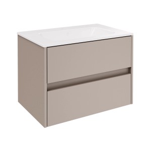 Fackelmann Waschtisch-Set Compact Line, 71 cm, Kaschmir mit 2 Schubladen und Keramikbecken.