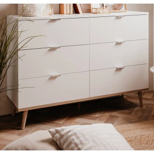 Furn.Design Kommode Weiß Matt Eiche 120 cm 6 Schubkästen Skandinavisch Lundby