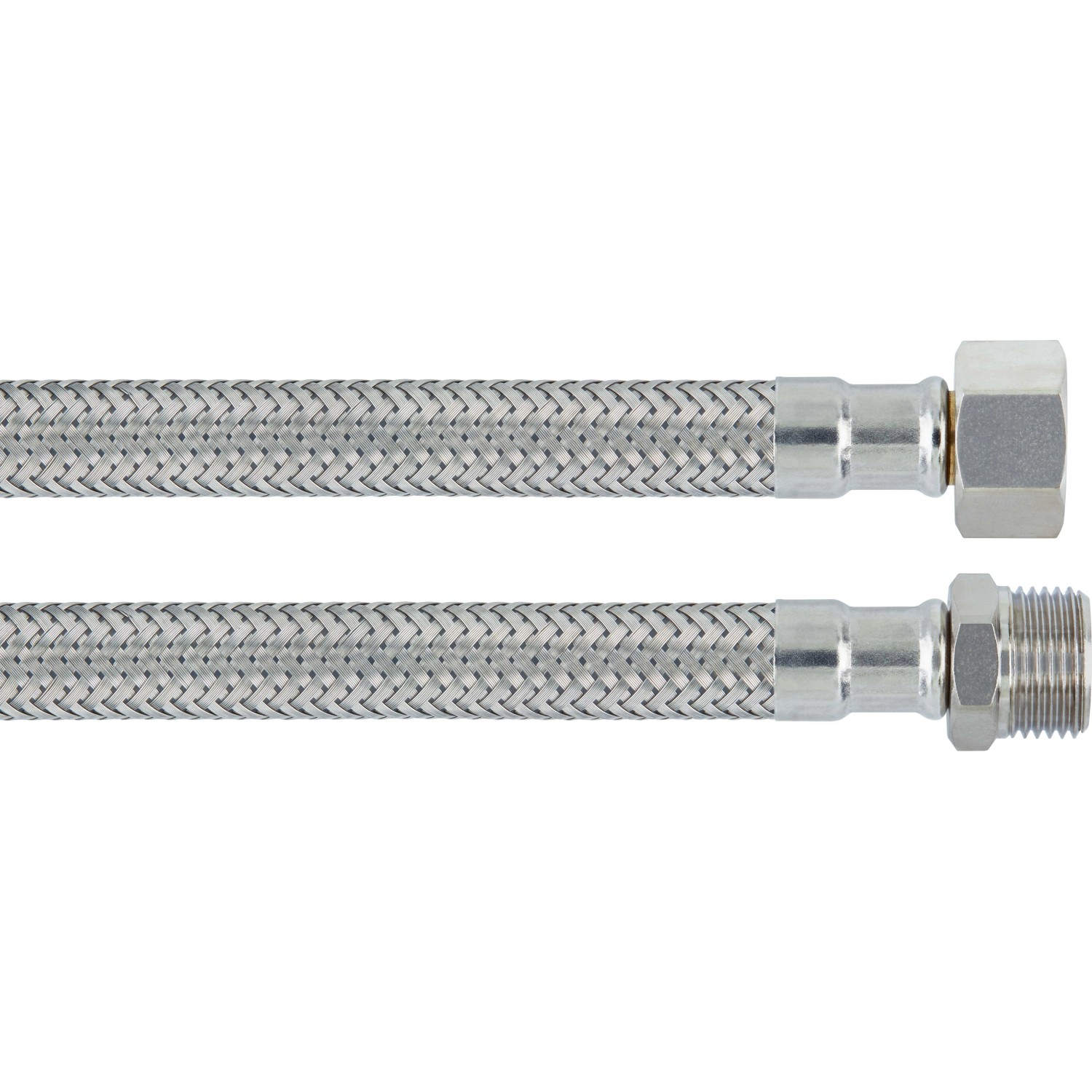 LUX Flex-Armaturenschlauch, 1000 mm, Edelstahl, mit Überwurfmutter und Außengewinde.