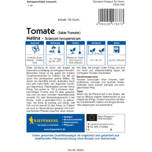 Kiepenkerl Tomate Matina Samenpackung: Dunkelgrüne Blätter, runde Früchte. Ideal für Garten & Gewächshaus.