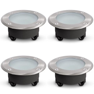 4er Set flache Viskos Bodenstrahler für GX53, IP67, befahrbar, ohne Leuchtmittel. Ideal für die Außenbeleuchtung.