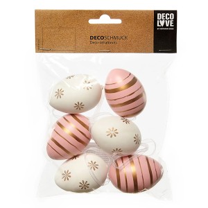 Brauns-Heitmann Behang-Eier, 6 Stück, weiß-rosa, ca. 6 cm, Osterdekoration.