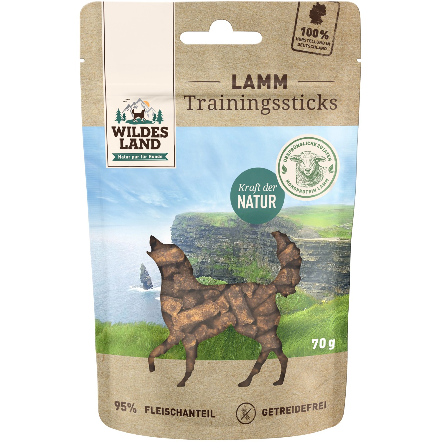 Wildes Land Hunde-Belohnungssnacks Trainingssticks Lamm 70 g