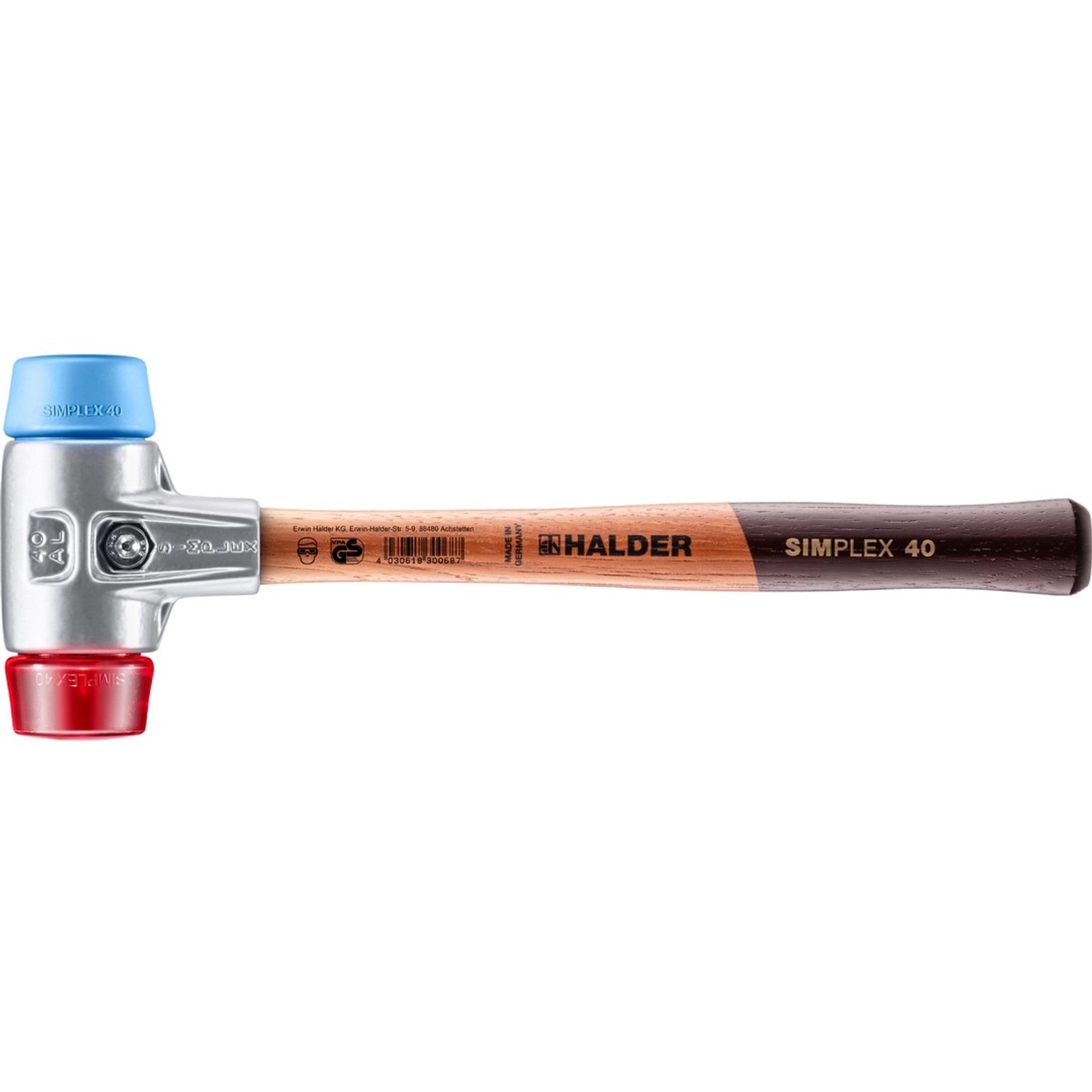 Halder Simplex Schonhammer Ø 40 mm TPE-soft Blau   Plastik Rot mit Aluminiu günstig online kaufen