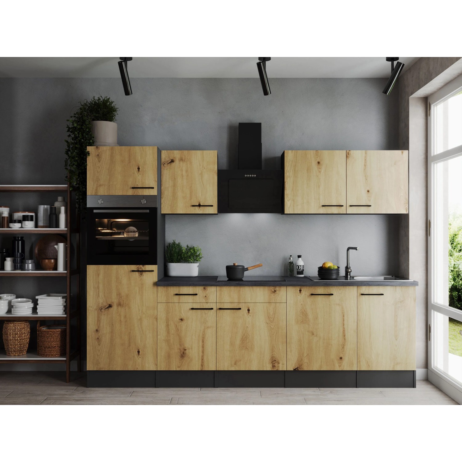 Respekta Küchenzeile Oliver 280 cm Artisan Eiche