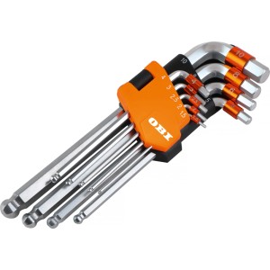 OBI Sechskantschlüssel-Set 9-tlg. aus Chrom-Vanadium-Stahl, farbcodiert im orangefarbenen Halter, 1,5-10 mm.