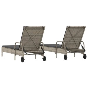 vidaXL Sonnenliegen mit Auflagen 2 Stk. Grau Poly Rattan 61 x 200 x 48 cm