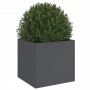 Anthrazitfarbener Pflanzkübel aus Stahl mit grüner Pflanze. Quadratischer Blumenkasten für Garten & Balkon.