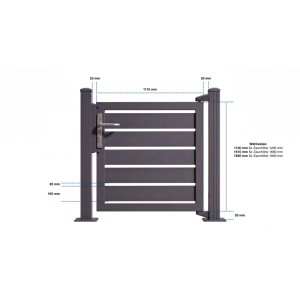 GEWA Aluminium Gartentor Tor Sichtschutz H1200 x B1200 mm Anthrazit mit 100 mm Paneelen und 20 mm Paneelenspalt Pforte