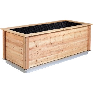 KGT Hochbeet Woody 210 aus Lärchenholz mit Noppenfolie und Fundamentrahmen aus Stahl.