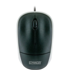 Schwaiger optische Maus, schwarz/weiß, mit USB-Kabel für Computer.