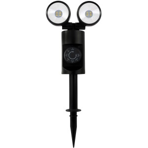 Schwarzer LED-Gartenstrahler mit Erdspieß, 12 x 0,5 W, mit Timerfunktion.
