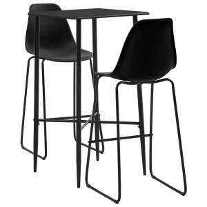 vidaXL Bar-Set, 3-teilig, schwarz. Kunststoff Barhocker und quadratischer Bartisch für Küche oder Bar.