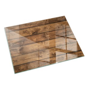 Tulup Glasplatte für Kamin Holzbrett mit Maserung Kaminofen Glas Bodenplatte Rechteck 60x40 cm Braun Glasplatte für Kamin Glas unter Kamin