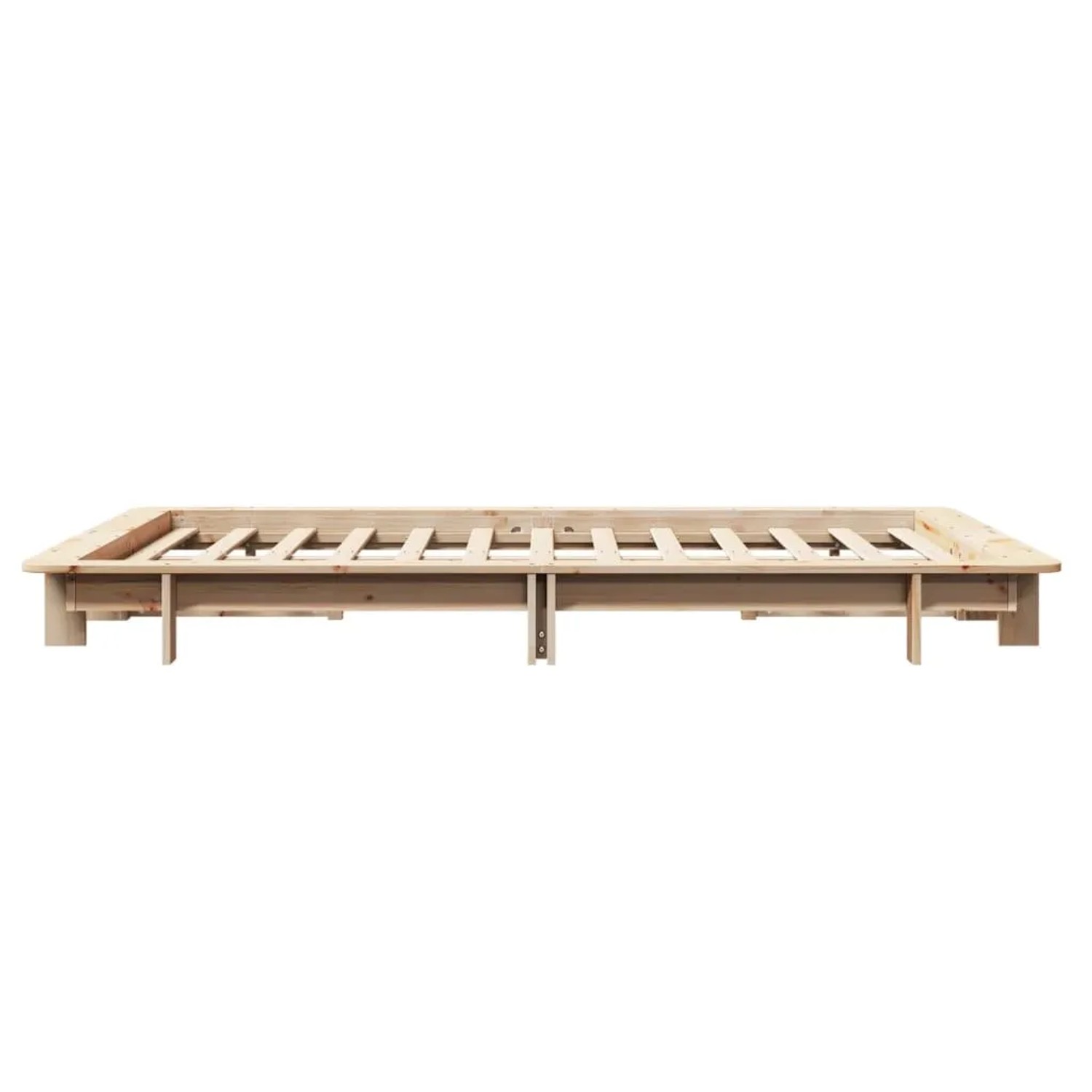Massives Kiefernholz Bettgestell 120x190 cm mit Lattenrost. Unbehandeltes Holz, schlichtes Design, Seitenansicht.