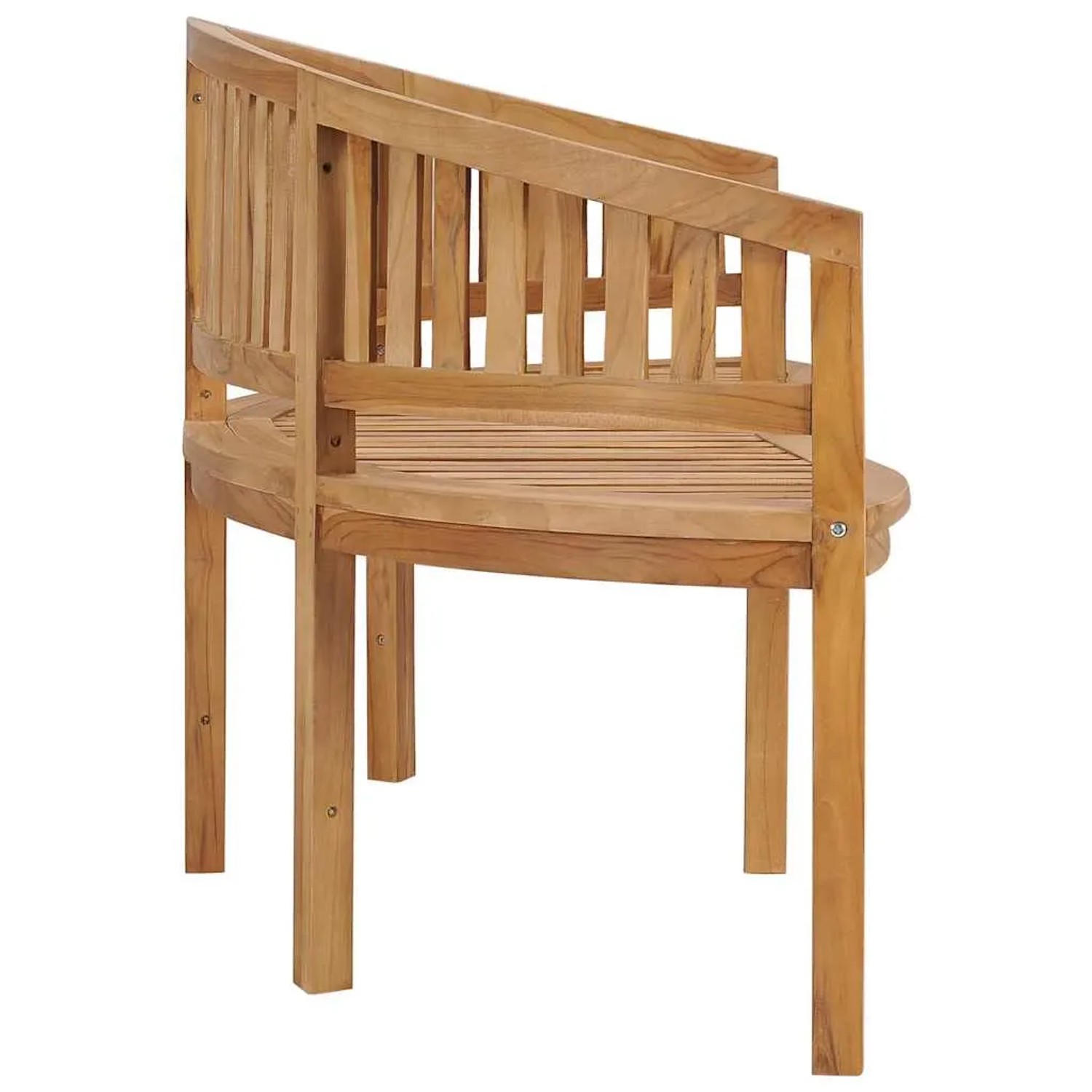 Elegante Bananenbank aus Teakholz, 180 cm breit, ideal für Garten und Terrasse.