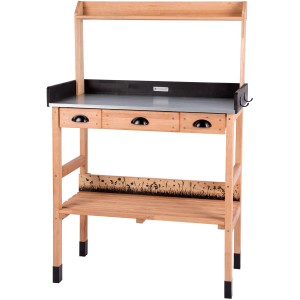 WONDERMAKE Pflanztisch Kirschbaumholz mit 3 Schubladen, Ablage und Haken.