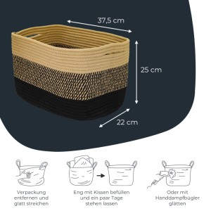 HMF 39010-37CM-81 Aufbewahrungskorb Versteckten Griffen 3er Set Korb Baumwolle 37 x 25 x 22 cm Schwarz-Honig