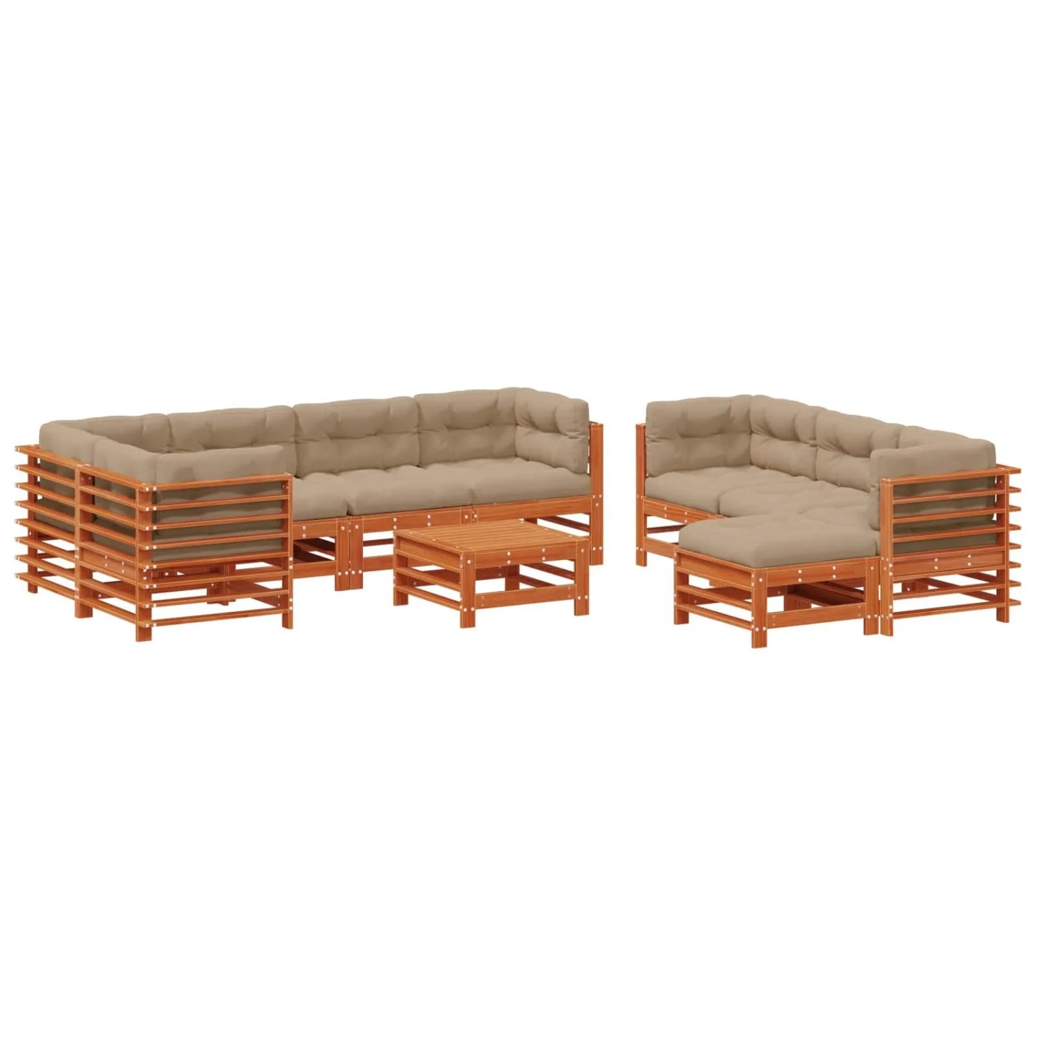 vidaXL Garten-Lounge-Set 10 Stk Wachsbraun Massives Kiefernholz 3418115