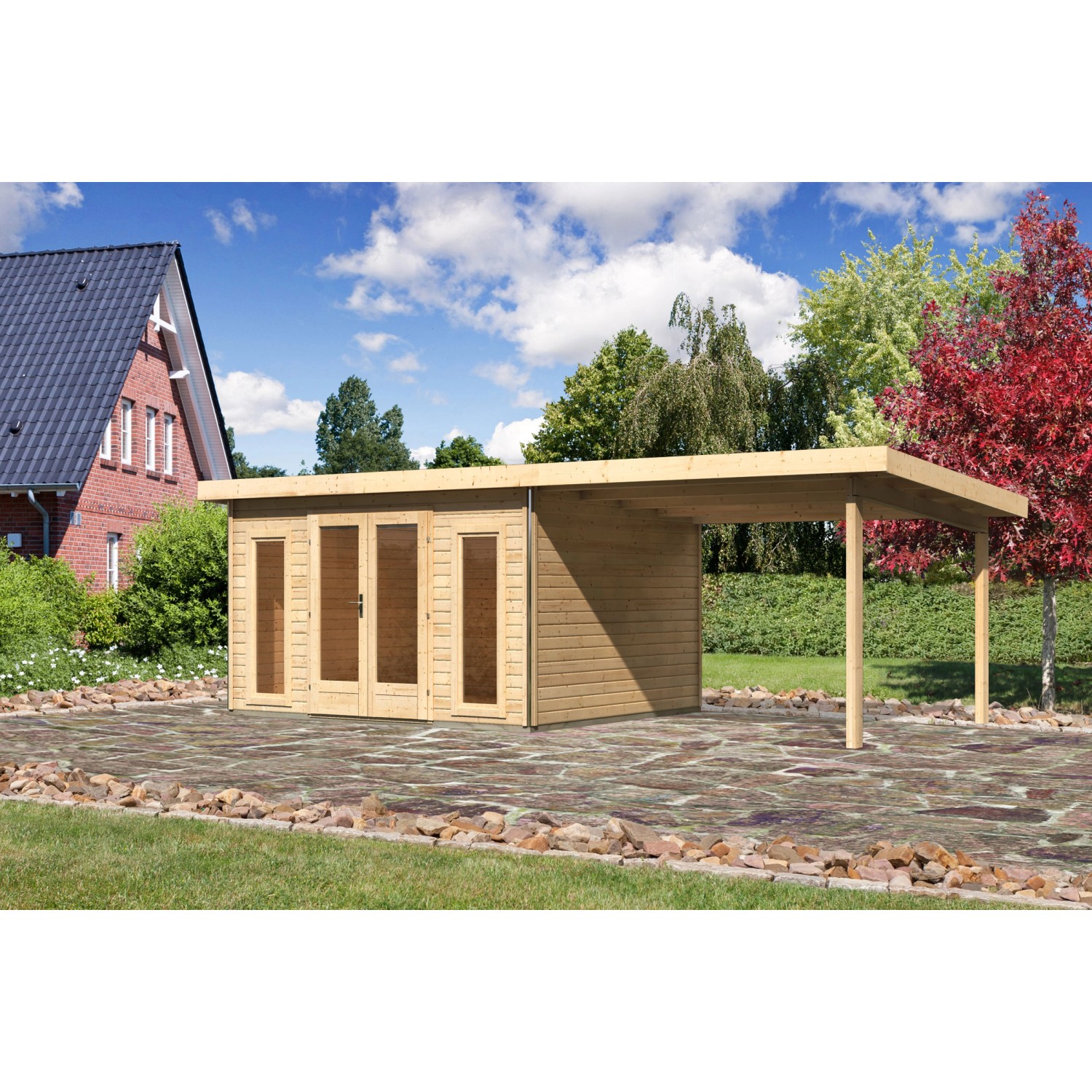 Karibu Holz-Gartenhaus Norrköping Naturbelassen Pultdach 365 cm x 305 cm günstig online kaufen