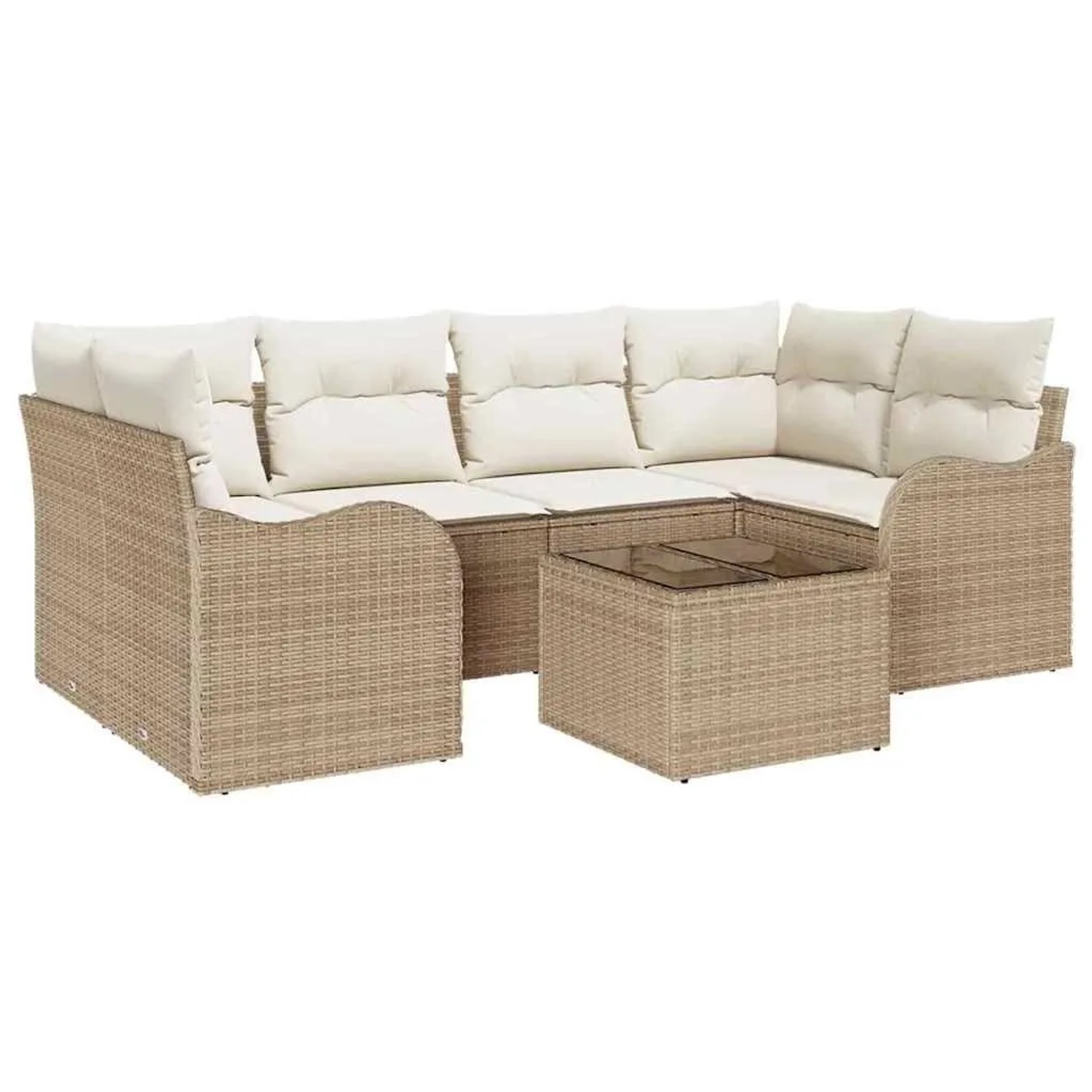 vidaXL Garten-Sofa-Set mit Kissen mit Speicher 7-Tlg Beige und Creme 3354270
