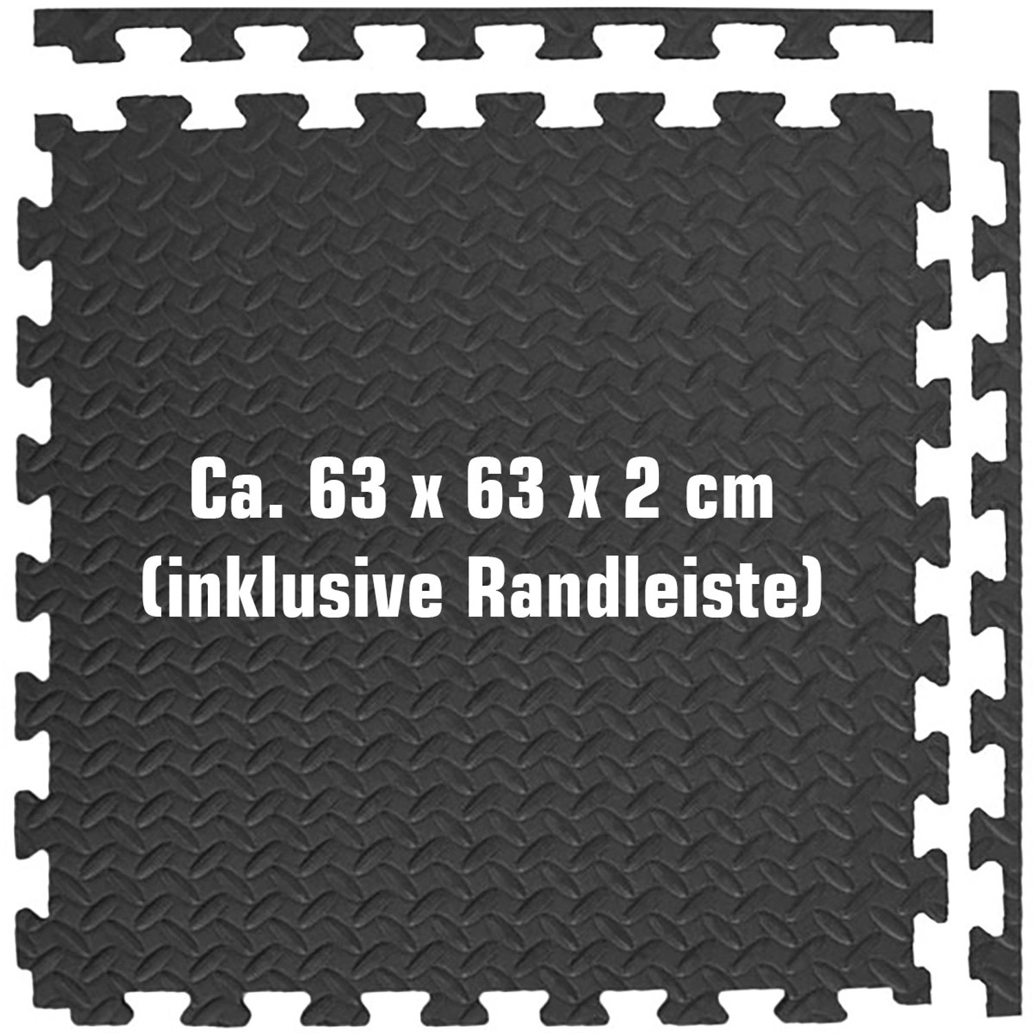 Schwarze eyepower Bodenschutzmatten, 4er Set, 63x63 cm, mit Randleisten, für Werkstatt und Garage.