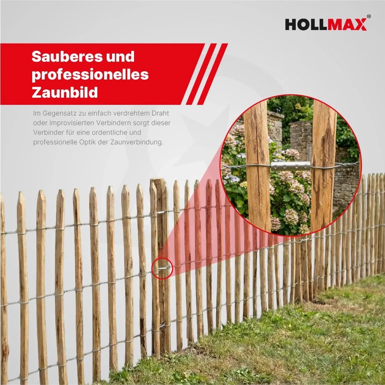 HOLLMAX Edelstahl Rollenverbinder für Staketenzaun, verbindet Drähte 3-6mm. Robust & witterungsbeständig.
