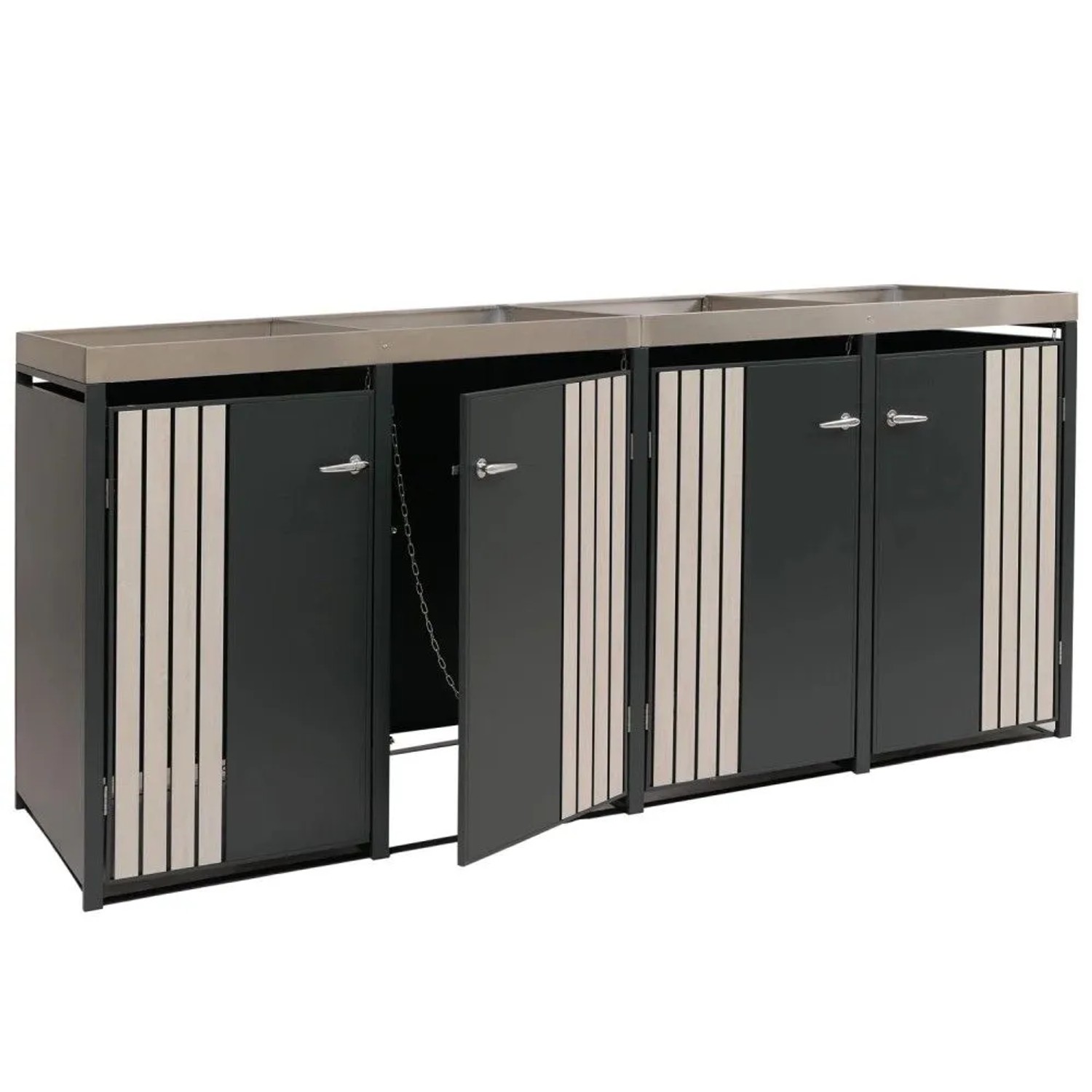 MCW Mülltonnenverkleidung O67 Anthrazit Holzoptik Hell 125x260x84cm