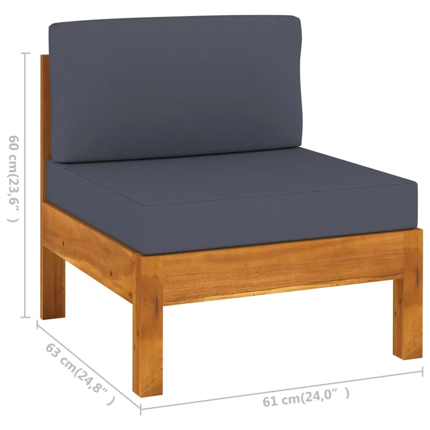 Gartenmöbel: Akazienholz Lounge-Sessel mit dunkelgrauen Polstern, Teil eines 9-tlg Sets.