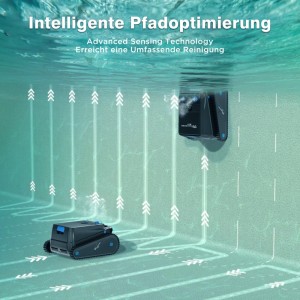 EVERCROSS BOT U8 Poolroboter, schwarz, reinigt Boden und Wand im Schwimmbecken.