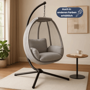 DELUKE Hängesessel mit Gestell MELA Indoor/Outdoor Mit Kuscheldecke Korbhängesessel mit Kissen Schwebeliege Relax-Stuhl Anthrazit