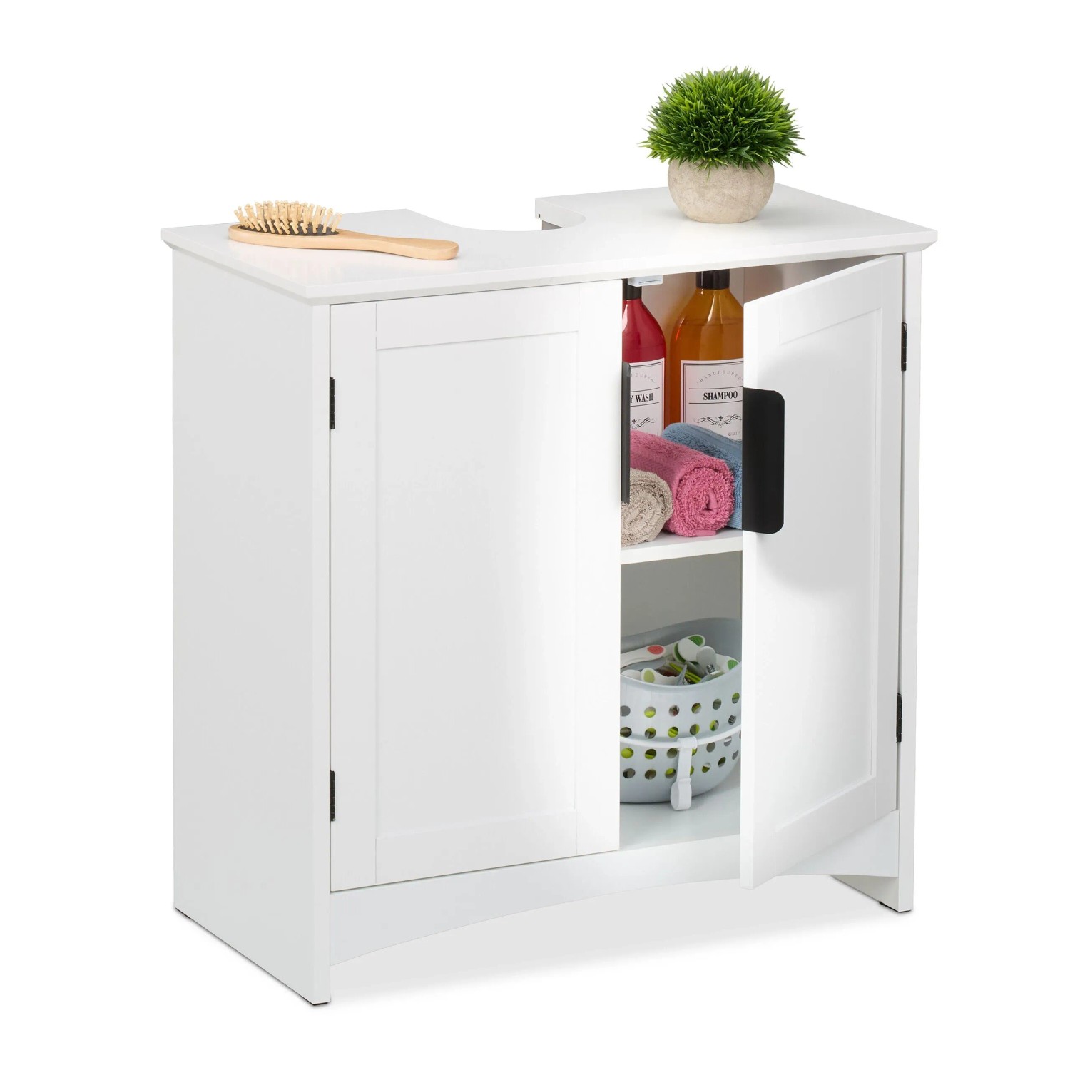 Relaxdays Waschbeckenunterschrank MDF Eisen Weiß mit Türen 60 cm x 60 cm x 30 cm 10,8 kg