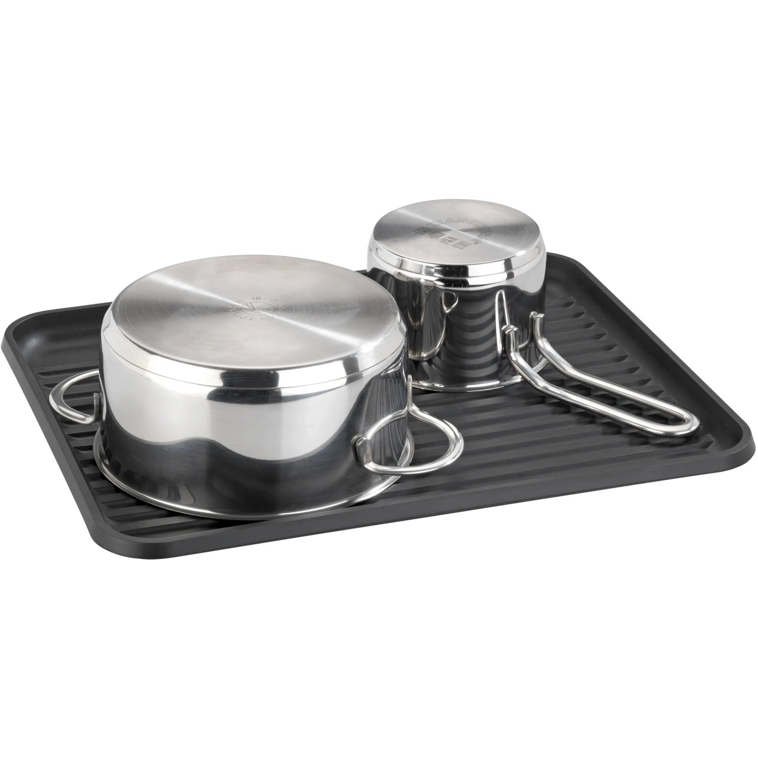 Wenko Geschirrabtropfer Drip Schwarz mit Töpfen, Küchenhelfer zum Abtropfen von Geschirr.