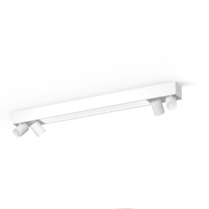 Weiße Philips Hue Centris LED-Deckenleuchte mit 4 Spots und Lightbar für smarte Beleuchtung.