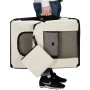 Beige Juskys Hundetransportbox Lassie S, faltbar mit Tragegurt und Netzfenster.