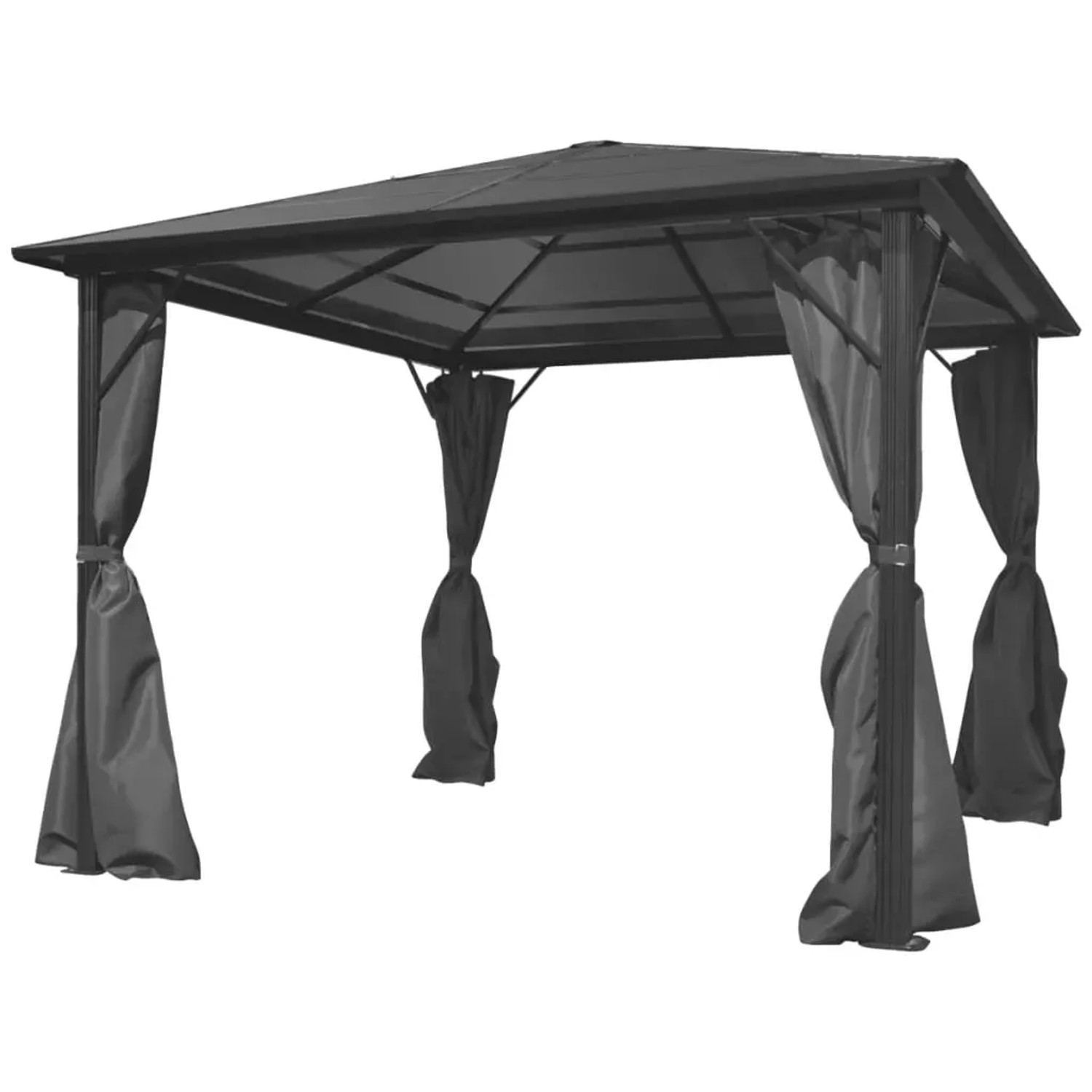 Anthrazitfarbener vidaXL Pavillon 300x300 cm mit Vorhängen für Garten & Terrasse.