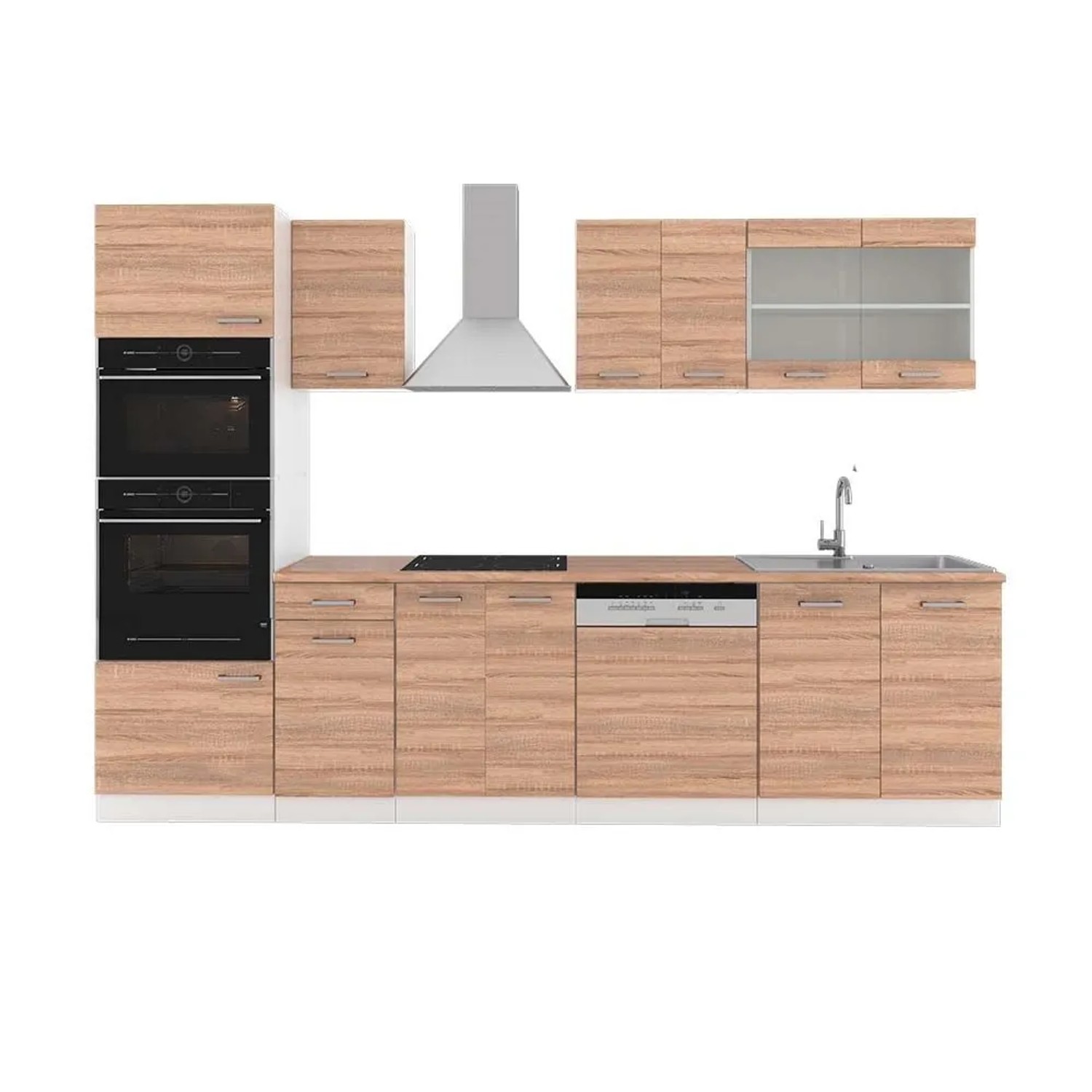 Vicco R-Line Küchenzeile Sonoma Weiß 300 cm mit HochschrankAP Eiche ohne E-Geräte