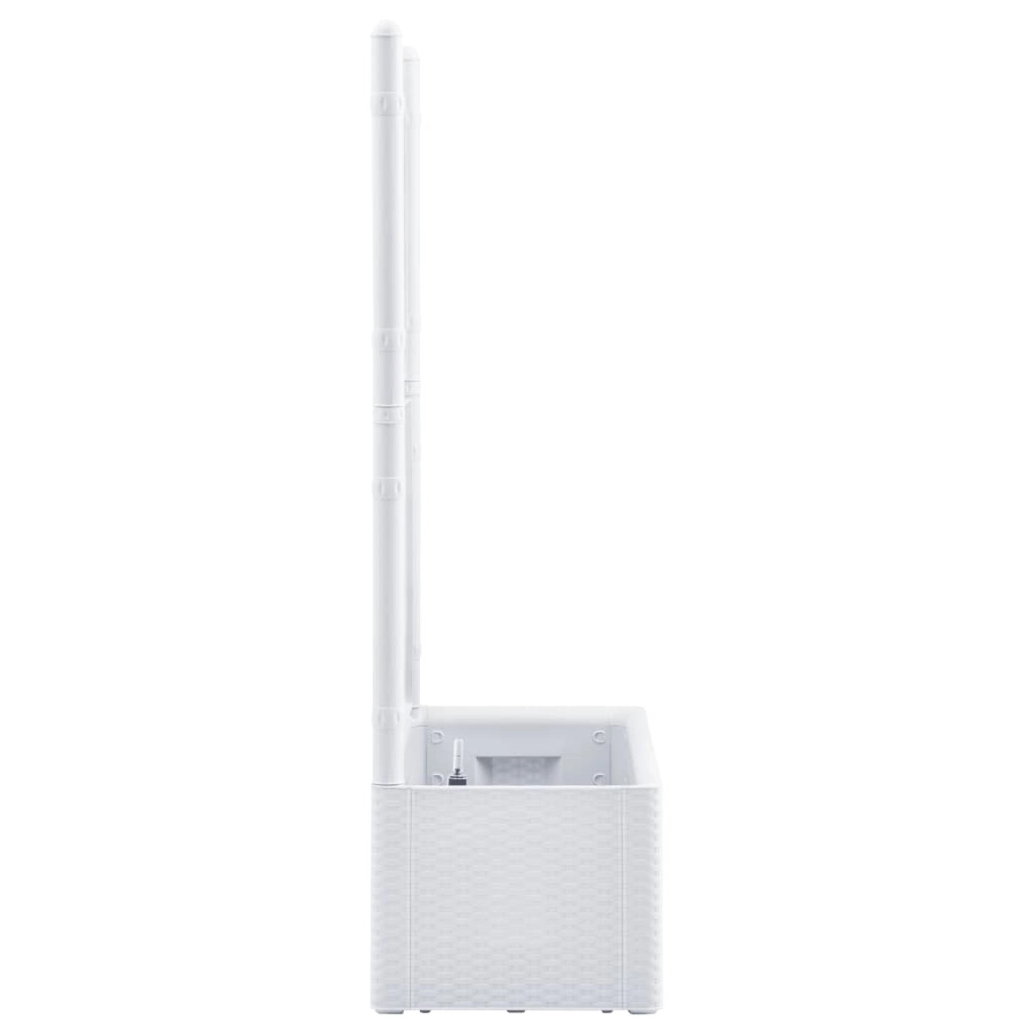 Weißes furnicato Garten-Hochbeet mit Spalier und Selbstbewässerung, Seitenansicht.