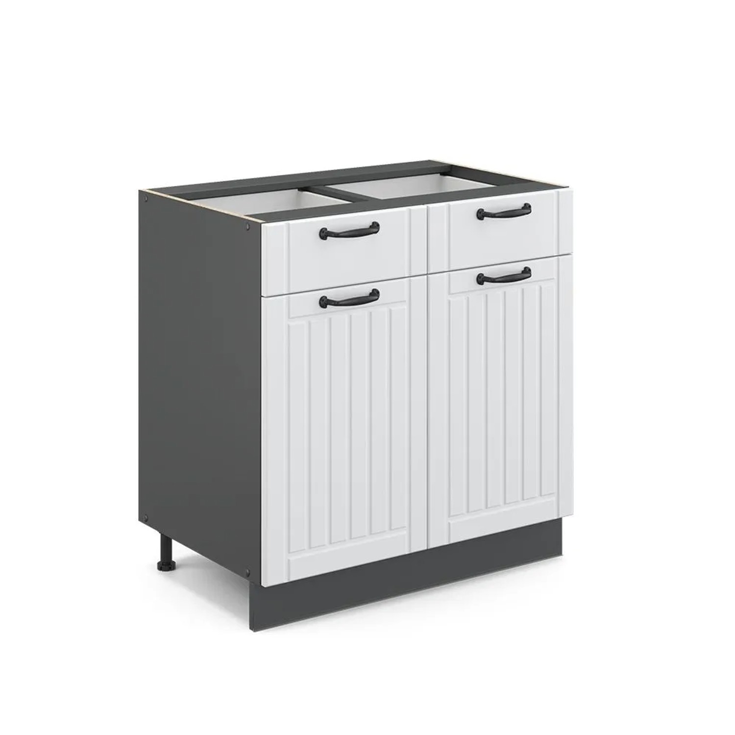 Vicco Küchenunterschrank Fame-Line Weiß Landhaus Anthrazit 80 cm ohne Arbeitsplatte