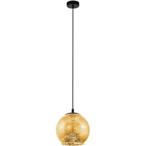 Moderne Eglo Hängeleuchte Albaraccin, schwarz-goldfarben, mit rundem Glasschirm (Ø 270 mm).