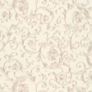 Schimmernde PROFHOME Vliestapete mit Blumenmuster in Bronze, Beige und Creme.
