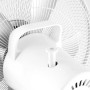 Detailaufnahme: Weißer Emerio Tischventilator, 30 cm Durchmesser. Ventilator für den Schreibtisch.
