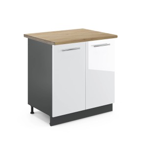 Vicco Spülenunterschrank Fame-Line, weiß hochglanz/anthrazit mit Eiche Arbeitsplatte, 80 cm breit.