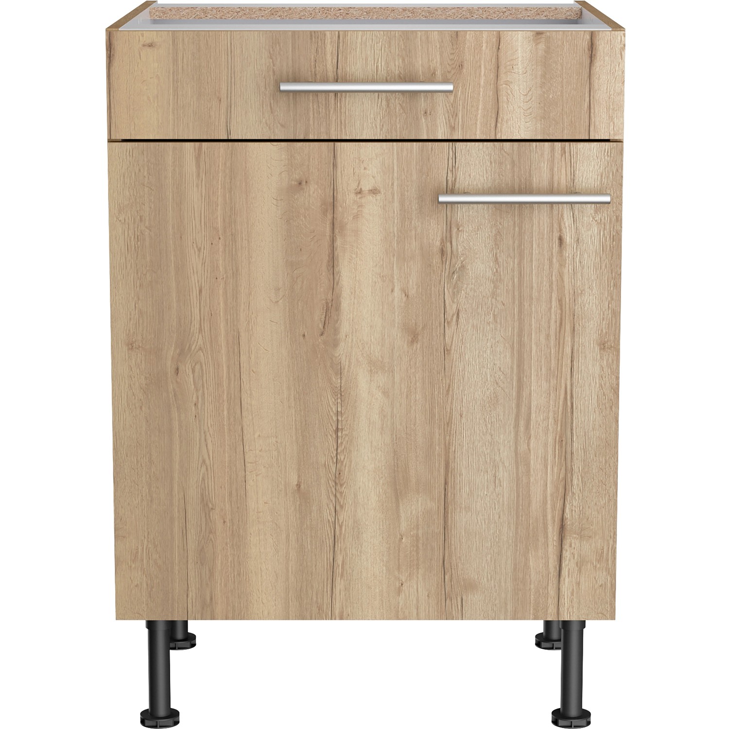Optifit Unterschrank Erik290 in Wildeiche Optik, 60 cm breit, mit Schublade und Tür für die Küche.