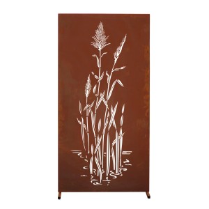 Ferrum Art Sichtschutzwand China Rost mit Schilf-Motiv für den Garten.