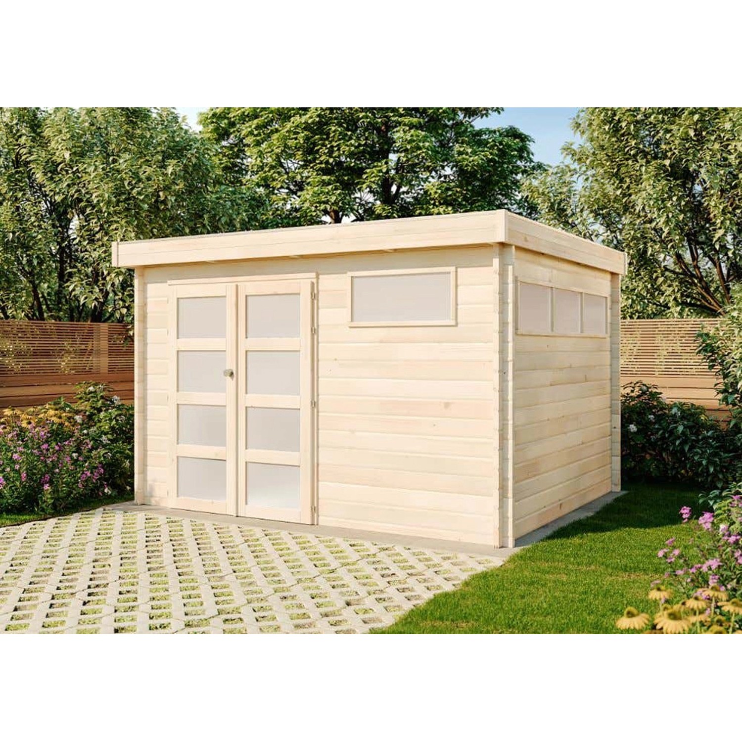 Alpholz Gartenhaus Modern Flachdach 512 cm x 327 cm Natur günstig online kaufen