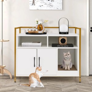 Costway Katzenhöhle Schrank Katzentoilette mit Doppeltüren Weiß