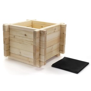 HolzFee Pflanzkasten Country aus hellem Kiefernholz, 51x51x36 cm, mit schwarzem Pflanzvlies. Ideal für Garten & Balkon.