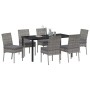 Graue 7-teilige vidaXL Garten Essgruppe aus Polyrattan mit Tisch und 6 Stühlen.