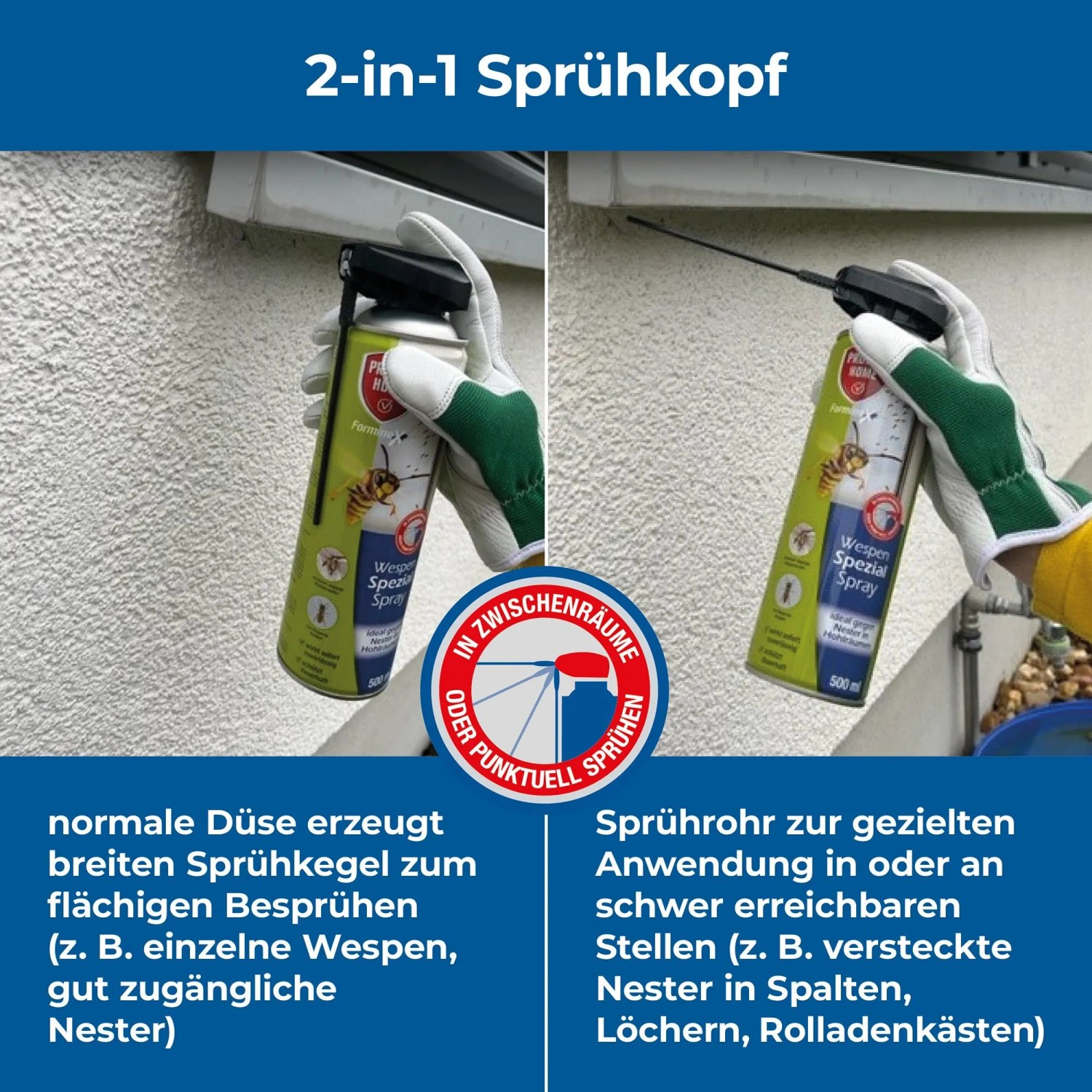 Protect Home FormineX Wespen-Spezialspray 500ml mit 2-in-1 Sprühkopf für Flächen und schwer erreichbare Stellen.